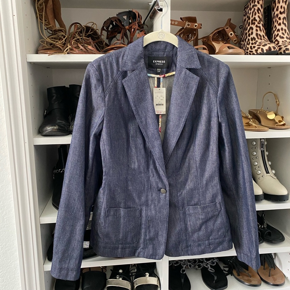 Express Blue Tailored Blazer with Notched Lapels